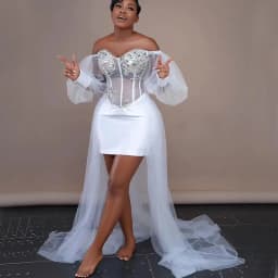 White Wedding Dresses for Bride Corset Off Shoulder Long Sleeve Africa Nigeria Tulle Bridal Shower Photoshoot Dress Customized