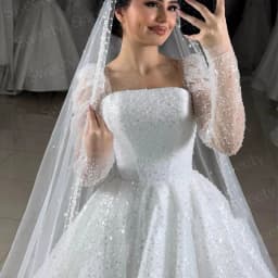 Fully Beaded Wedding Dress Organza With Embroidery Ball Gown A-Line Square Collar Full Sleeve Bride Customized Vestido De Novia