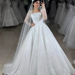 Fully Beaded Wedding Dress Organza With Embroidery Ball Gown A-Line Square Collar Full Sleeve Bride Customized Vestido De Novia