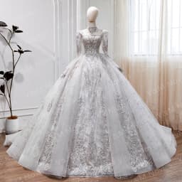 Customized NEW Luxury Square Neck Full Lace Long Sleeve Princess Wedding Dress Decal Bridal Ball Dress Real Dubai Wedding Dress