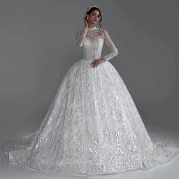 Fully Beaded Wedding Dress Beading With Ball Gown Glitter High-Neck Full Sleeve Customized Bride Dress Button Vestido De Novia