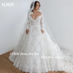LORIE Vintage Lace Wedding Dress Off Shoulder Long Sleeve A-line Bridal Gown Sweetheart Princess Ball Bride Dress Customized