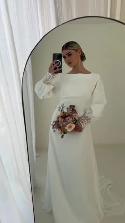 SoDigne Muslim Simple Wedding Dresses O-neck Full Sleeves Satin Bridal Dress Mermaid Customized Bride Gown Vestidos De Novia