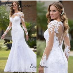 Illusion Back With Buttons America Boho Mermaid Wedding Dresses For Women Customized Lace Embroidery On Net Bride Dress W1070