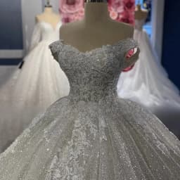 CustomizedV-Neck Shiny Off The Shoulder Appliques Wedding Dress Ball Gown Floor Length Sweep Train Lace Up Bridal Gown