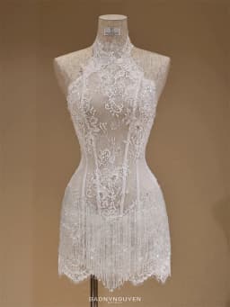 Kyoto White Floral Lace Customized Wedding Dress Sleeveless Halter Necklink vestidos de noche A-Line Mini After Party Gown 2026