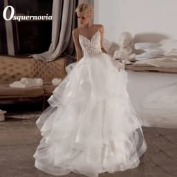 Osquernovia Charming Wedding Dresses V-neck Ruched Appliques Spaghetti Straps Backless Appliques Lace-up Robe De Mariée 2025