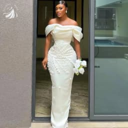 VeraNova Customized Wedding Dresses Vintage Off The Shoulder Satin Pleat 3D Applique Seath Mermaid Back Bow Vestido De Noival