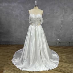 Off Shoulder Lace Corset Satin Wedding Dress High Side Slit Cathedral Train Backless Ivory Bridal Gown Custom Vestido De Novia