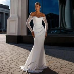 QICHE Lace Long Sleeve Sweetheart Mermaid Wedding Dress Pleat Open Back Off The Shoulder Bridal Gown Vestido De Novia Customized