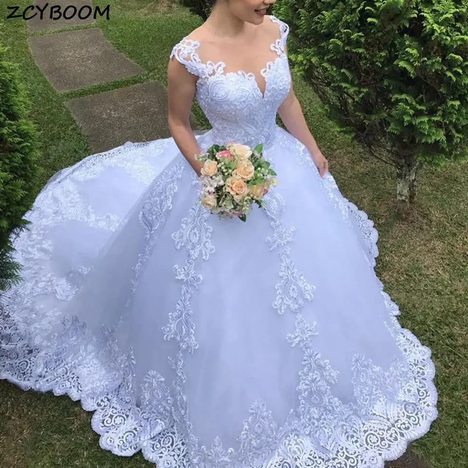Customized 2026 New Illusion Ball Gown Long Wedding Dress Short Sleeves Bride Dresses Princess Tulle Elegant Wedding Gowns