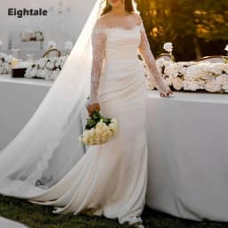 Eightale Boho Wedding Dress off Shoulder Customized Appliques Lace Mermaid Long Sleeves Pleats Satin Bridal Gown Robe De Mariée
