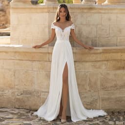 Customized A Line Women Wedding Dresses Side Slit Lace Chiffon Bridal Gowns Formal Court Train robe de mariée