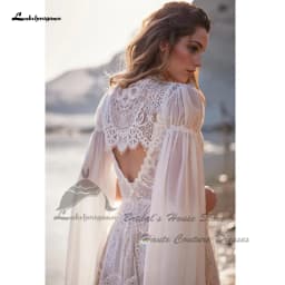 Lakshmigown Vintag Boho Beach Wedding Dresses Detachable Lace Cape 2025 Vestidos Sexy Champagne Bridal Gowns Deep Customized