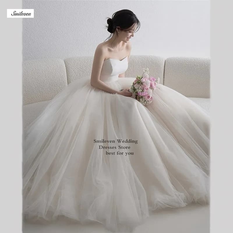 Smileven Strapless Korean Wedding Dresses Sweetheart Neck Princess Wedding Dress Lace Robe De Mariee Wedding Gowns Customized
