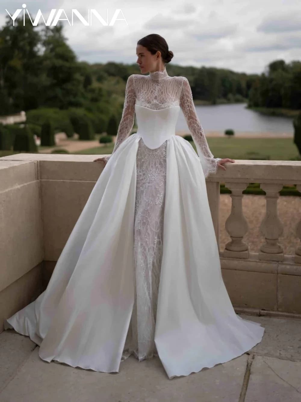 Detachable Train Illusion Beaded Lace Wedding Dress With Corset Mermaid Long Bridal Gown Customized Exquisite Dresses For Bride