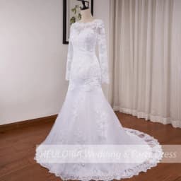 Mermaid Wedding Dresses Long Sleeve O Neck White Wedding Dress Lace Applique Beading Bride Dress Robe De Mariage Customized