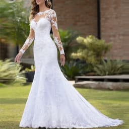 Mermaid Wedding Dresses Long Sleeve O Neck White Wedding Dress Lace Applique Beading Bride Dress Robe De Mariage Customized