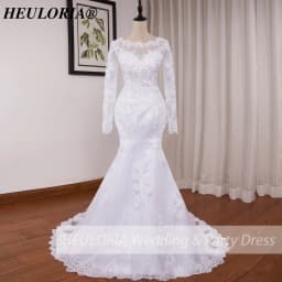 Mermaid Wedding Dresses Long Sleeve O Neck White Wedding Dress Lace Applique Beading Bride Dress Robe De Mariage Customized