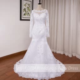 Mermaid Wedding Dresses Long Sleeve O Neck White Wedding Dress Lace Applique Beading Bride Dress Robe De Mariage Customized