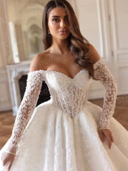 Glitter A Line Women's Lace Appliques Wedding Dresses Vestido De Novia Bride Gowns Off The Shoulder Customized Robe De Mariée