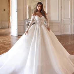 Glitter A Line Women's Lace Appliques Wedding Dresses Vestido De Novia Bride Gowns Off The Shoulder Customized Robe De Mariée