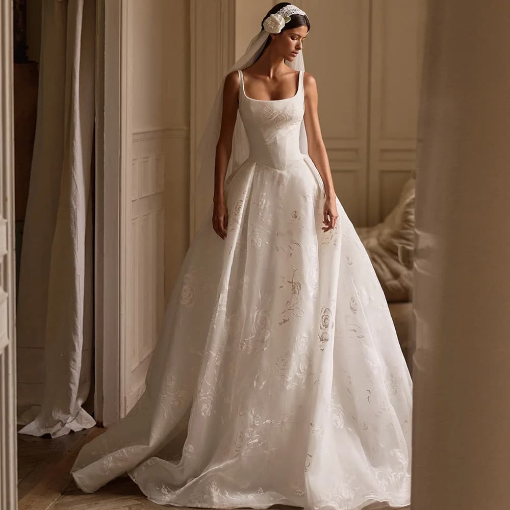 Temperament A-Line Sleeveless Vestido De Novia Customized Appliques Organza Wedding Dress Modern Zipper Back Robe de mariée