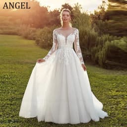 ANGEL Pastrol Wedding Dresses For Woman 2025 Customized Illusion Back Scoop Bride Gowns Applique A-Line Tulle vestidos de novia