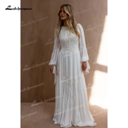 Lakshmigown Long Sleeve Boho A-Line Wedding Dress 2027 O-Neck Sweep Train Cut-Out Lace Bridal Gown Vestido Femininos Customized