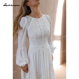 Lakshmigown Long Sleeve Boho A-Line Wedding Dress 2027 O-Neck Sweep Train Cut-Out Lace Bridal Gown Vestido Femininos Customized