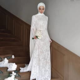 Muslim Lace Weddings Dresses with High Neck Long Sleeves Mermaid Hijab Brides Dress Elegant Islam Garden Bridal Gown Customized