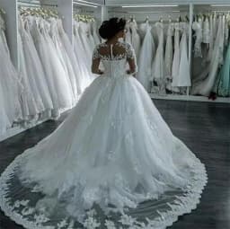Customized Ball Gown Women Wedding Dresses Appliques Tulle Long Sleeves Bridal Gowns Formal Vestido De robe de mariéeNoiva