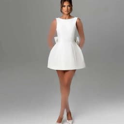 Mini Civil Wedding Dresses Satin A-line Wedding Party Dress White O-Neck Pearls Bow Backless Zipper Short Wedding Dress 2026