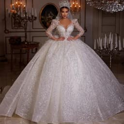 Customized Ball Gown Sparkly Wedding Dresses Long Sleeve Robe Lace Beaded Princess Glitter Vestido De Novia