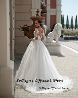 SoDigne A-line Lace Appliques Wedding Dresses Off Shoulder Tulle Bridal Dress Long Wedding Gown Robe De Mairee Customized 