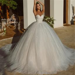 Customized Elegant Pleat vestidos de novia Shiny Wedding Dress Ball Gowns Glitter Tulle Sweetheart Bride Dresses Robe De Mariee
