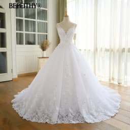 BEPEITHY Customized Gorgeous Wedding Dresses V Neck Lace For Women Plus Size White Ivory Sleeveless Crystal 2026 Bridal Gown New