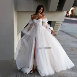 Customized Mordern Sweetheart Neck A-Line Wedding Dresses Off the Shoulder Puff Sleeves Lace Appliques Bridal Gowns Vestidos De