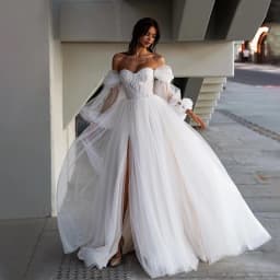 Customized Mordern Sweetheart Neck A-Line Wedding Dresses Off the Shoulder Puff Sleeves Lace Appliques Bridal Gowns Vestidos De