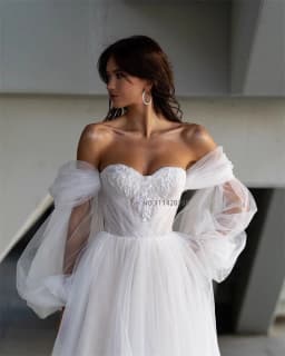 Customized Mordern Sweetheart Neck A-Line Wedding Dresses Off the Shoulder Puff Sleeves Lace Appliques Bridal Gowns Vestidos De