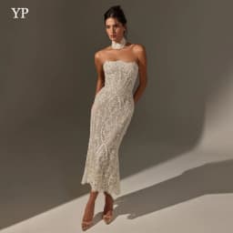 YP Luxury Ivory Lace Mermaid Wedding Dresses Sexy Strapless Sleeveless Tea-Length Bridal Gowns Vestidos De Novia Customized 2026