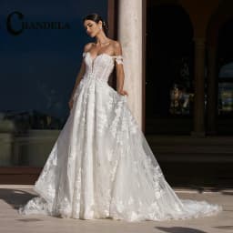 CHANDELA Charming V neck Wedding Dress Bridal Off the Shoulder Lace Appliques Zipper Pleats Vestidos Para Mujer Customised