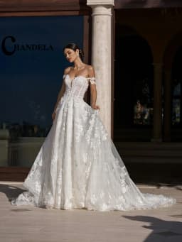 CHANDELA Charming V neck Wedding Dress Bridal Off the Shoulder Lace Appliques Zipper Pleats Vestidos Para Mujer Customised