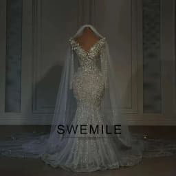 SWEMILE Glitter Beads 2026 Wedding Dresses Full Sleeve Mermaid Bridal Gown Appliques Vestidos De Novia Plus Size Customized