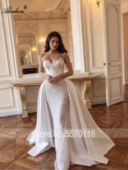 Alonlivn Custom Made Vintage 2 In 1 Mermaid Wedding Gowns Beauty Beaded Pearls Appliques Lace Sweetheart Trumpet Bridal Dresses