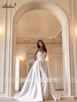 Alonlivn Custom Made Vintage 2 In 1 Mermaid Wedding Gowns Beauty Beaded Pearls Appliques Lace Sweetheart Trumpet Bridal Dresses