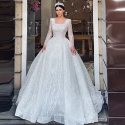 Exquisite Wedding Dress With Embroidery Bead Princess Ball Gown Full Sleeve Square Collar Lace Up Customized Vestido De Novia