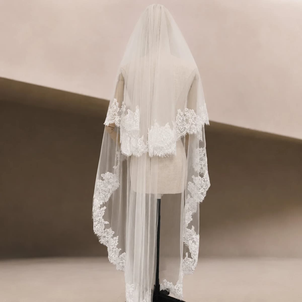 Customized 2 Layers Wedding Veil with Eyelash Lace, 1.5m/2m/2.5m/3m Bridal Veil with Blusher, 2T Eyelash Lace Veil