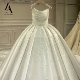 LelaAcra Pearls Satin Wedding Dresses for Women 2026 Sleeveless Court Train Princess Bride Gowns XZ41 Plus Size Vestido De Noiva