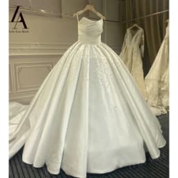LelaAcra Pearls Satin Wedding Dresses for Women 2026 Sleeveless Court Train Princess Bride Gowns XZ41 Plus Size Vestido De Noiva